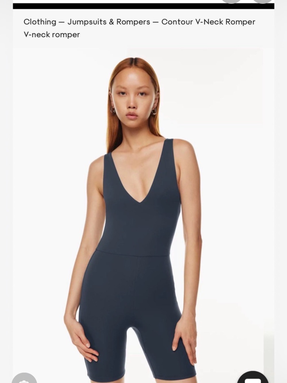 Aritzia Contour V-Neck Romper in deep slate blue